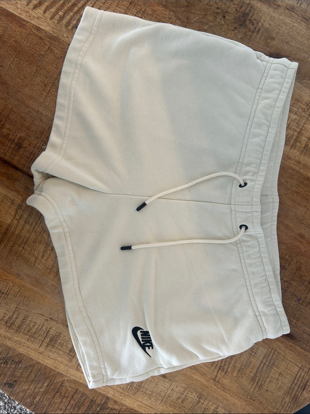 Nike Cream Athletic Drawstring Shorts with Black Logo